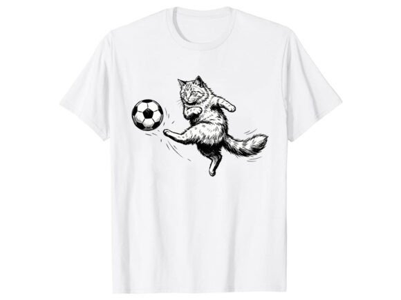 Funny Cat Playing Soccer T-Shirt Graphics