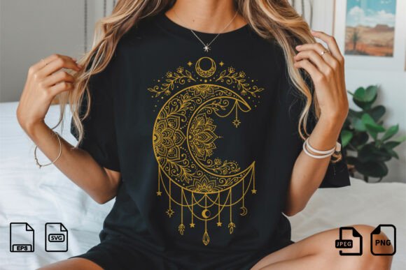 Golden Crescent Moon SVG for Graphics and T-Shirt Designs