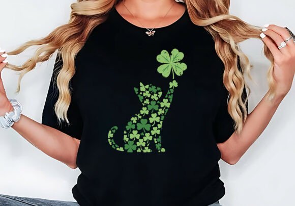 Green Cat Shamrock Graphics for T-Shirt Designs
