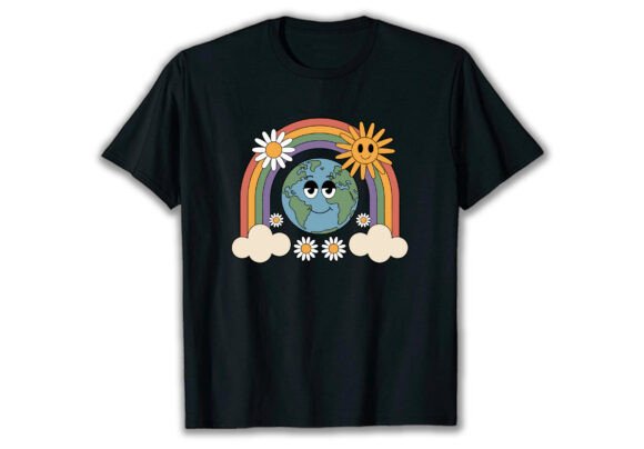 Retro Earth Day Rainbow Planet: Graphics for T-Shirt Designs