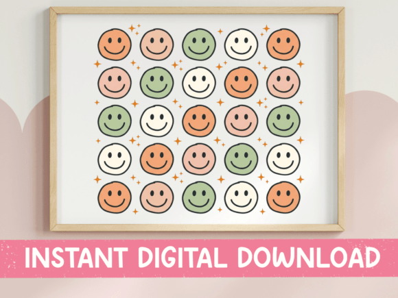 Retro Smiley Grid Pattern: Graphics for T-Shirt Designs